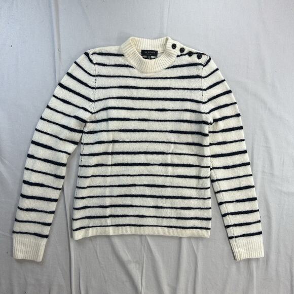 Rag & Bone Striped Lambswool Sam Sweater Pullover Ivory Navy Size XS - Picture 1 of 12